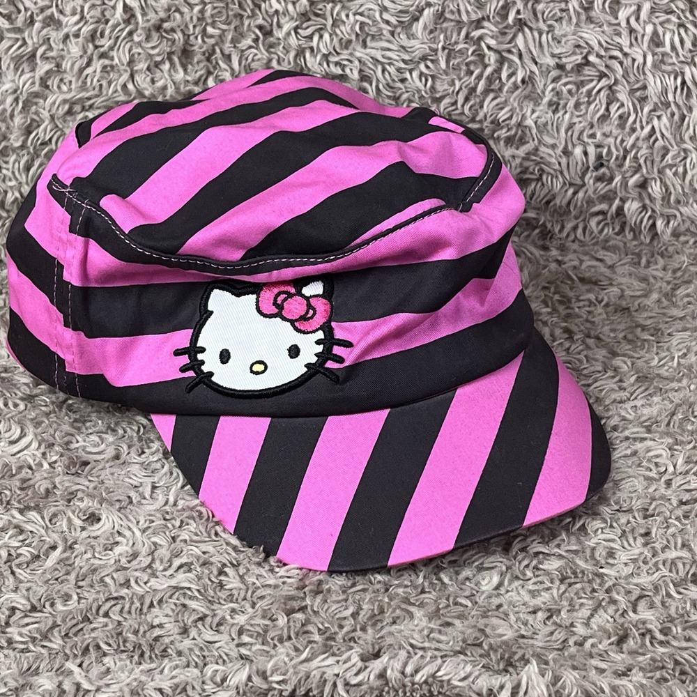 Hello Kitty Girls Pink and Black Army Ball Cap Hat Strapback Painters Cap Style